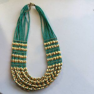 Green and Gold Multi-Strand Bib Statement Necklace